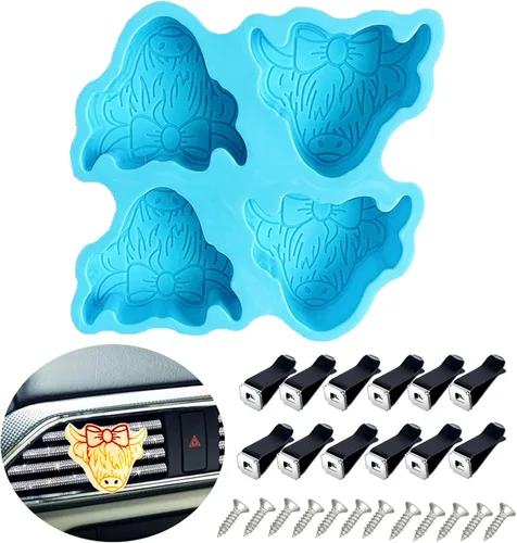 Miniatura 8 de Moldes de silicona para calavera de toro, clips de ventilación de coche incluidos, aptos para horno, para jabón de resina o fabricación de velas