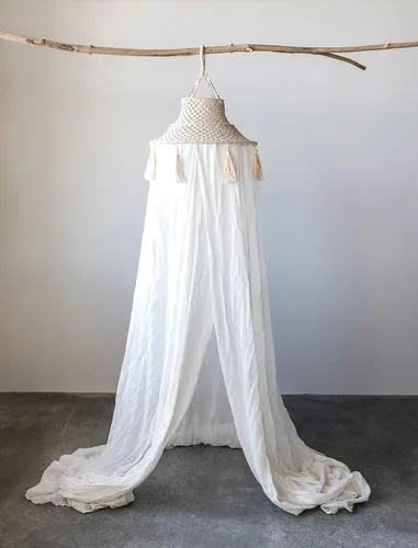 Miniatura 7 de Toldo Macramé de Algodón Blanco con Borlas