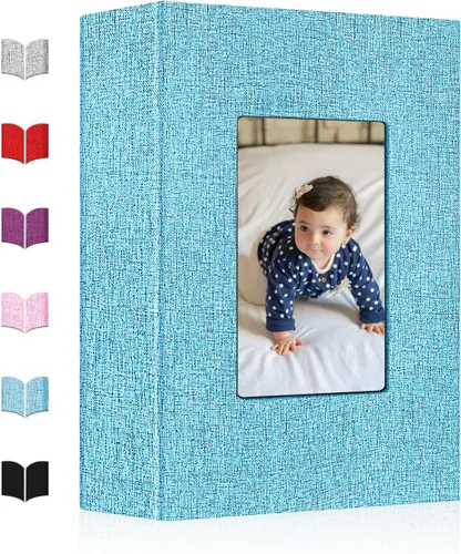 Miniatura 8 de Álbum de fotos pequeño 4x6, álbum de fotos con cubierta de lino deslizable, minilibro de fotos con capacidad para 100 fotos de 4x6 con 50 hojas