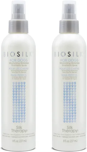 BioSilk Spray de champú sin agua de humedad profunda para perros, sin enjuague entre el baño, sin sulfatos ni parabenos, pH equilibrado, fabricado