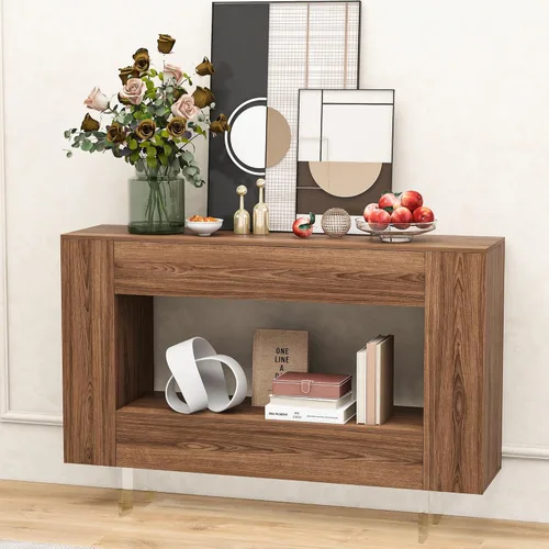Miniatura 10 de Mesa de entrada de alto brillo con puertas abiertas, gabinete de consola moderno brillante con estante abierto para vestíbulo, sala de estar