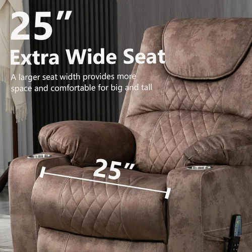 Miniatura 4 de Silla reclinable eléctrica de gran tamaño para personas grandes y altas, silla reclinable eléctrica grande de 25 pulgadas con masaje y calefacción