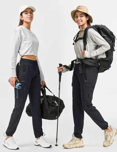 Miniatura 5 de BVVU Pantalones deportivos tipo cargo para mujer, ligeros, de secado rápido, para senderismo, impermeables, con bolsillos con cremallera