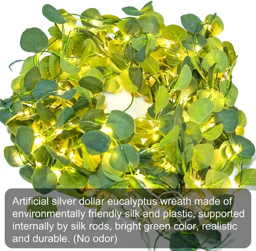Miniatura 4 de Guirnalda de eucalipto iluminada con pilas de 7.5 x 3.6 pies con 120 luces LED artificiales de vegetación para bodas, fiestas, hogar, pared