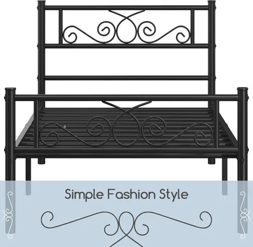 Miniatura 7 de Topeakmart Base de cama clásica de metal de 13 pulgadas con cabecero, base de colchón, plataforma de cama, base de cama con listones, tamaño Negro
