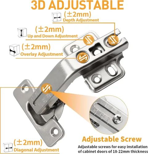 Miniatura 4 de TamBee Bisagras de gabinete de esquina, bisagras de puerta Lazy Susan de 135° – Ajuste 3D de 1.92 pulgadas para cocina de esquina, bisagras