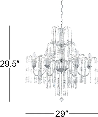 Miniatura 3 de Vienna Full Spectrum Lámpara de araña cromada plateada de 29 pulgadas de ancho, brazo curvado de cristal transparente, 6 lámparas, comedor, casa