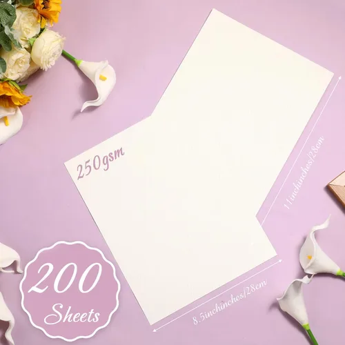Miniatura 2 de Geosar 200 hojas de papel de cartulina de lino de 8.5 x 11 pulgadas, tarjeta con textura de invitación, peso pesado, 92 libras, 8.82 oz/m²