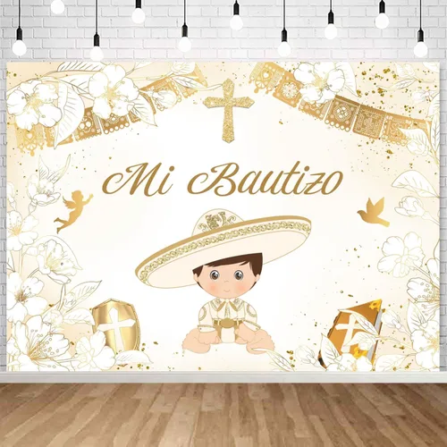 Miniatura 5 de Withu Telón de fondo dorado Mi Bautizo para niño, paloma, Santa Biblia, Cruz, Primera Comunión, sesión de fotos para niños, ceremonia cristiana