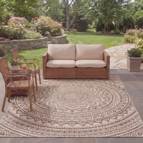 Miniatura 13 de SAFAVIEH Alfombra lavable para exteriores, colección Courtyard - Pasillo de 2.3 x 8 pies, color beige claro y marrón claro, no desprende pelusa