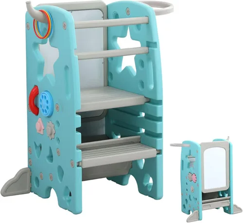 Miniatura 9 de UNICOO Taburete multifuncional para niños con doble riel de seguridad, altura ajustable, torre para niños pequeños para encimera de cocina y baño