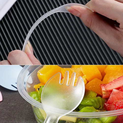 Miniatura 4 de 100 tenedores desechables de plástico duradero y ecológicos, tenedores y cucharas 2 en 1, ideales para almuerzo, picnic o restaurante y suministros