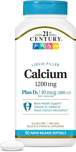 21st Century Calcium Plus D3 - Gel blando relleno de líquido, 1200 mg, 90 unidades