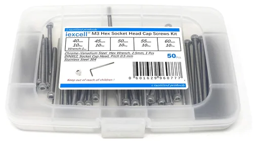 Miniatura 245 de iexcell 25 piezas M4 x 60/65/70/75/3.150 in paso de rosca 0.028 in acero inoxidable 304 cabeza hexagonal Tornillos Tornillos surtido Kit