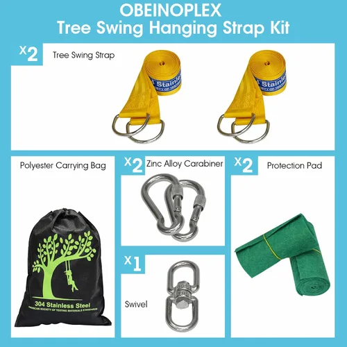 Miniatura 6 de Kit de correas de columpio para árbol seguro con dos mosquetones de aleación, resistencia a la rotura de 2,200 libras, instalación fácil y rápida