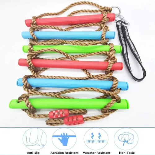 Miniatura 7 de Escalera de cuerda de escalada para niños, columpio para árbol con correa para colgar, para interiores y exteriores, patio trasero
