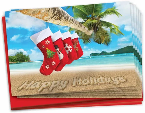 Miniatura 8 de The Best Card Company Paquete de 12 tarjetas de Navidad con sobres, humor navideño para hombres y mujeres (1 diseño, 12 tarjetas) – Playa tropical
