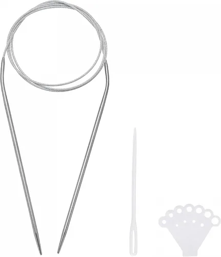 Miniatura 7 de uxcell Kit de agujas de tejer circulares, 39.37 pulgadas de largo, 0.063 in de diámetro, aguja de suéter redonda de acero inoxidable para proyectos