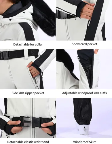 Miniatura 62 de GSOU SNOW Traje de esquí para mujer, traje de nieve de una pieza, para snowboard, delgado, aislante, impermeable, resistente al viento