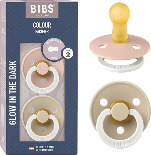 Miniatura 16 de BIBS - Paquete de 2 chupetes Bibs Colour, calmante, libre de bisfenol A, punta redonda, látex de goma natural Noche de vainilla