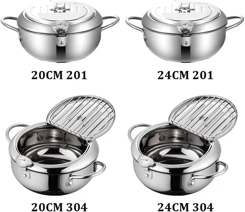 Miniatura 6 de Olla de acero inoxidable para freidora, sartén tempura, control de temperatura, mini olla de pollo con tapa y estante de filtro de aceite extraíble