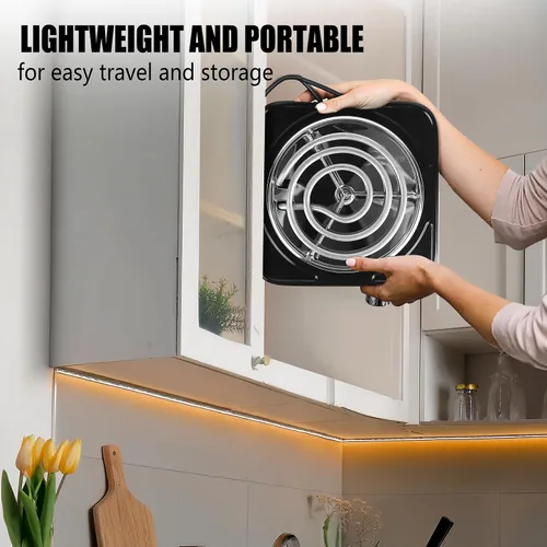 Miniatura 7 de TeqHome Placa Caliente, Quemador Portátil de Encimera de 1000W y Estufa Eléctrica, Placa de Cocción de Un Solo Quemador de Hierro Fundido con 5
