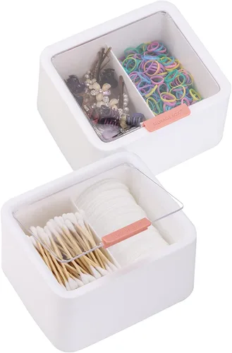 Miniatura 11 de Tecbeauty - Organizador de baño de hisopos de algodón, con 2 rejillas, dispensador de bolas de algodón, frasco de almacenamiento para almohadillas