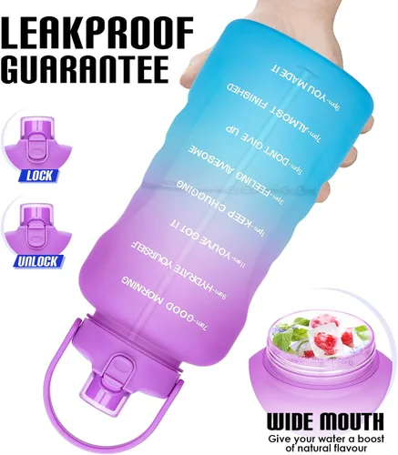Miniatura 5 de Botella de agua de un galón con popote, 128 onzas (3.8 L), libre de BPA - Innovadora botella deportiva con tapa 2 en 1 con recordatorios Jacaranda