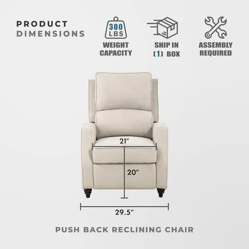 Miniatura 4 de Lexicon Silla Reclinable con Respaldo Empujable para Sala de Estar, Silla de Sofá Reclinable, Sillón Reclinable Moderno, Asiento Reclinable de Tela