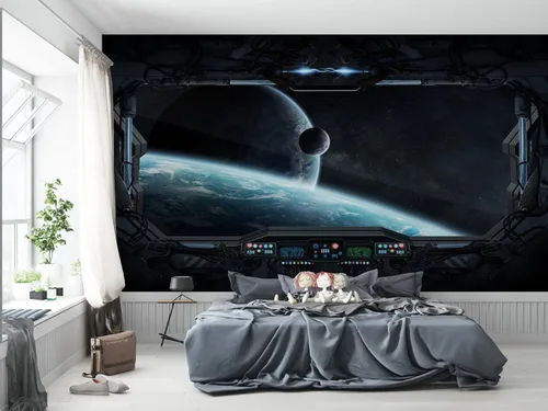 Miniatura 15 de Niwo ART - Mural de pared Astronauts Explorando Asteroid Spaceship B, Universe Papel tapiz autoadhesivo grande autoadhesivo (64 x 96 pulgadas)