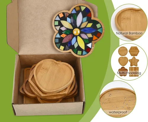 Miniatura 5 de Lanyani 6 bases de mosaico de madera, sustratos de varias formas para manualidades de mosaico, base de posavasos de azulejos de mosaico..