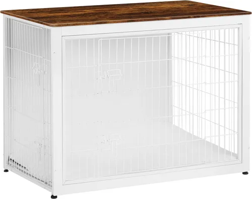 Miniatura 16 de DWANTON Mueble de jaula para perros con cojín, mesa de madera para perros con puertas dobles, casa de perro de interior, tamaño pequeño, mediano