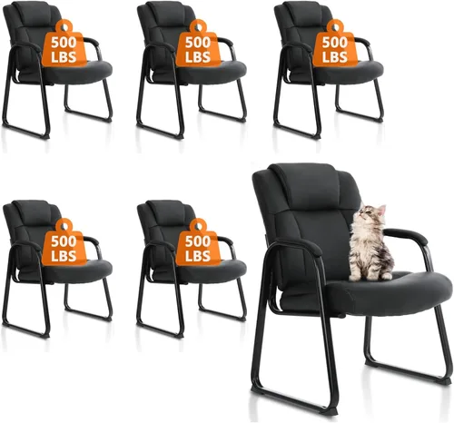Miniatura 18 de CLATINA Big & Tall - Silla de invitados de 500 lb., sillas de recepción de oficina de cuero PU con base de trineo, silla de escritorio sin ruedas