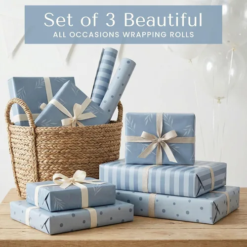 Miniatura 2 de ZICOTO Hermosos rollos de papel de regalo para todas las ocasiones, juego de 3 rollos de calidad para bodas, cumpleaños, baby shower y Navidad