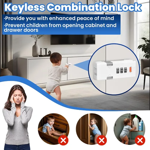Miniatura 8 de Cerradura de gabinete sin llave premium con código de combinación, cerradura de 3 dígitos con contraseña para cajones, puerta de armario plegable