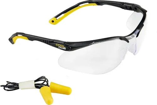 COOLJOB Gafas de seguridad antivaho con lente transparente antiarañazos, ANSI Z87.1. Gafas de protección contra impactos y UV con tapones de oído