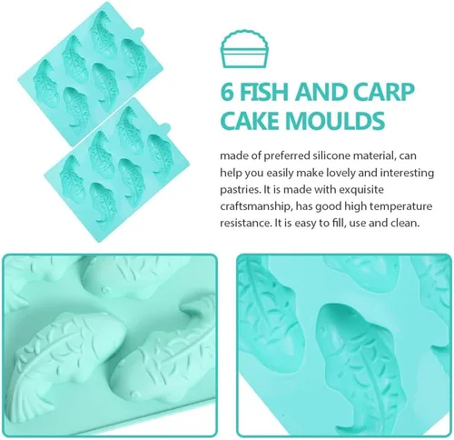 Miniatura 9 de Juego de moldes para tartas, 2 moldes para hornear peces de carpa, para bricolaje, velas, sopa, epoxi, kit de decoración de pasteles
