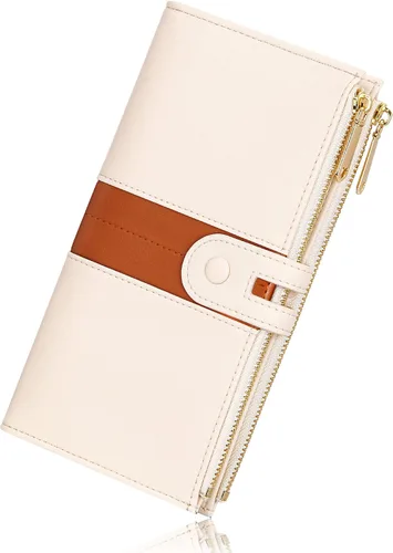 Miniatura 2 de GEEAD Slim mujeres carteras cuero plegable multi titular de la tarjeta de la cartera con cremallera bolsillo gran capacidad, Beige Marrón, Compacto