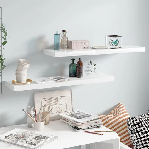 Miniatura 70 de Estantes flotantes de pared, juego de 4 estantes decorativos para montar en la pared, estante colgante con soportes invisibles para decoración