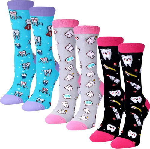 3 pares de calcetines para enfermeras dentales para mujer, novedosos dentistas, asistentes dentales, calcetines lindos para médicos, enfermeras,