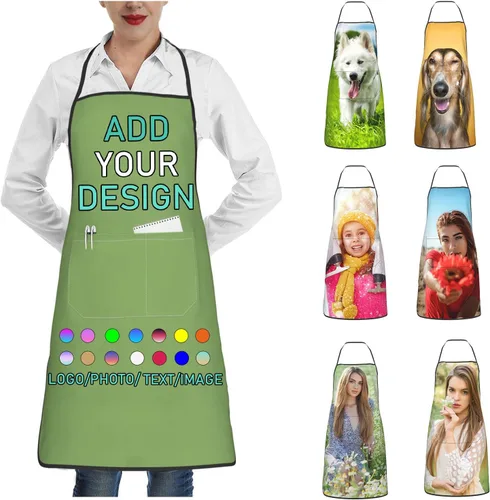 Miniatura 45 de Delantal personalizado con 2 bolsillos, personalizable con nombre, texto, logotipo, foto, cocina, horneado, delantal de cocina para mujeres y hombres