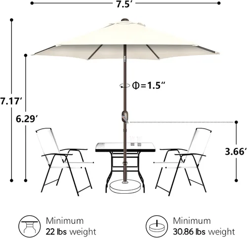 Miniatura 5 de Sombrilla de patio de 7.5 pies/9 pies, sombrilla de piscina con protección UV con poste resistente, sombrilla para exteriores con botón