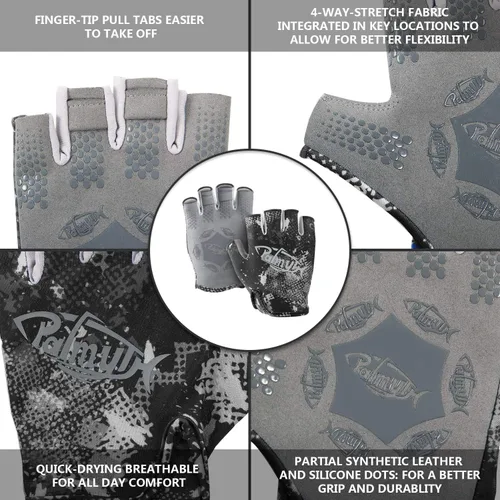 Miniatura 2 de Palmyth Guantes de pesca UV Stubby con protección solar para hombres y mujeres, UPF 50+ SPF para kayak, remo, canoa, remo, conducción Camo Negro