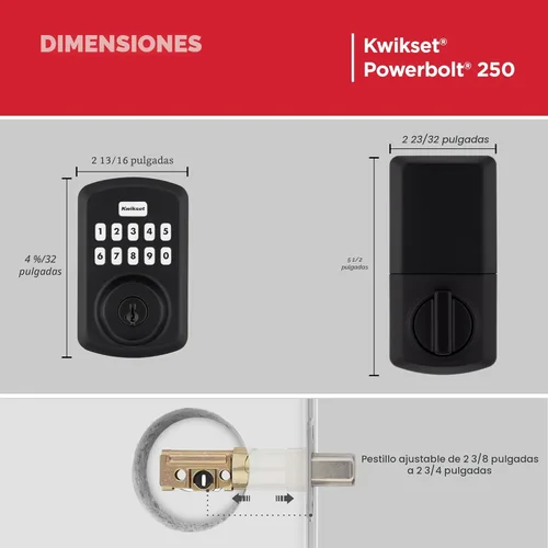 Miniatura 9 de Kwikset Powerbolt 250 - Cerradura electrónica de transición con teclado de 10 botones, color negro mate, con cómoda entrada sin llave, códigos
