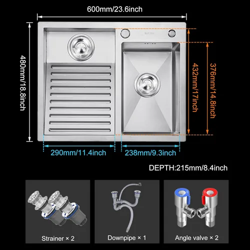 Miniatura 4 de Fregadero Utilitario de Lavandería con Tabla de Lavar, Fregadero de Cocina de Acero Inoxidable de Doble Tazón, Fácil de Limpiar, para Casa, Piscina