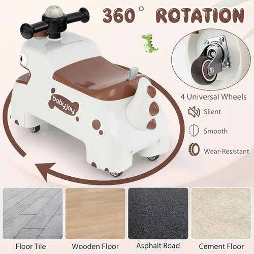 Miniatura 5 de BABY JOY Juguetes para niños pequeños, auto deslizante de pie a piso con almacenamiento debajo del asiento, luces, música y bocina, 4 ruedas Blanco