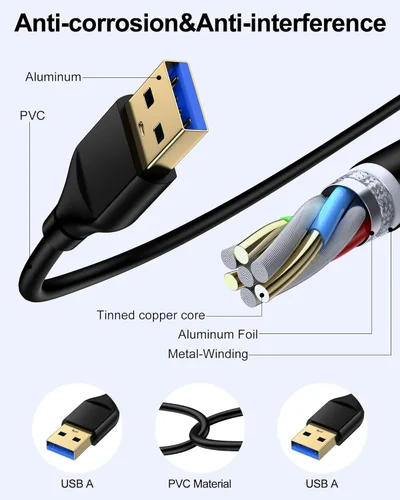 Miniatura 2 de Cable USB a USB de 6 pies, macho a macho, cable USB A a USB A para discos duros WD, PC, Mac, laptop, PS4, Xbox, USB 2.0 tipo A, impresora, cable