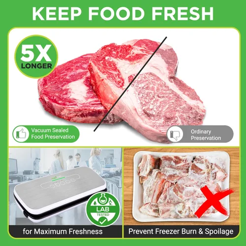 Miniatura 3 de NutriChef Sellador al vacío para alimentos – Máquina automática de sellado de aire para alimentos secos y húmedos, controles táctiles LED, incluye