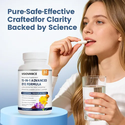 Miniatura 5 de VisioVance Fórmula avanzada 15 en 1 para ojos, vitamina ocular y suplemento mineral con luteína, zinc, luteolina, zeaxantina y extracto de arándano