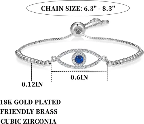 Miniatura 23 de Evil Eye Bracelets Hamsa Bracelet - 18K Gold Plated Adjustable Eye of Protection Bracelet Silver Evil Eye Amulet ojo Bracelet Gold Evil Eye Jewelry